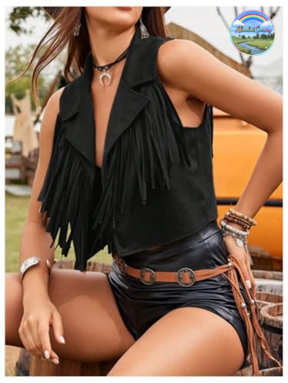 Tassel Fringe Open Front Crop Vest Sleeveless Hippie Cowgirl Outfit - Picture 6 of 6